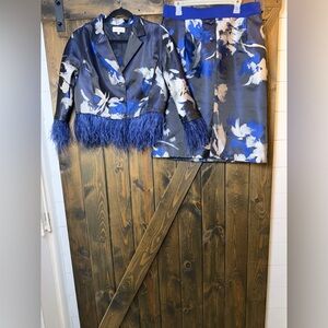 Rickie Freeman Teri Jon Jacket Skirt Fringe Trim Set